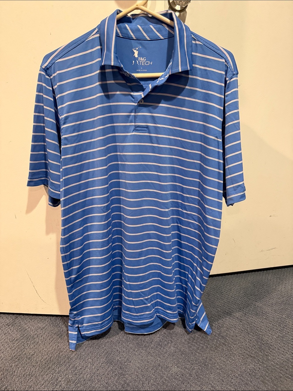 Men’s Blue Striped Performance Polo